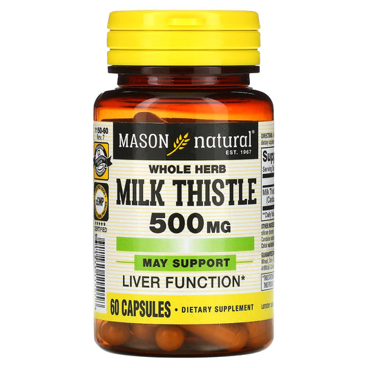 Mason Natural, Whole Herb Milk Thistle, 500 mg, 60 Capsules - Medaid International