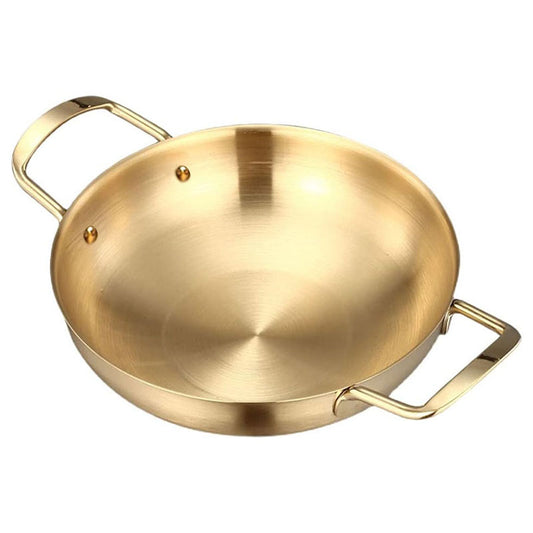 27 CM Stainless Steel Cooking Pan with 2 Side Handles Cooking Pot for Soup Noodles and Seafood Dishwasher Safe 1 Piece Gold - Medaid International