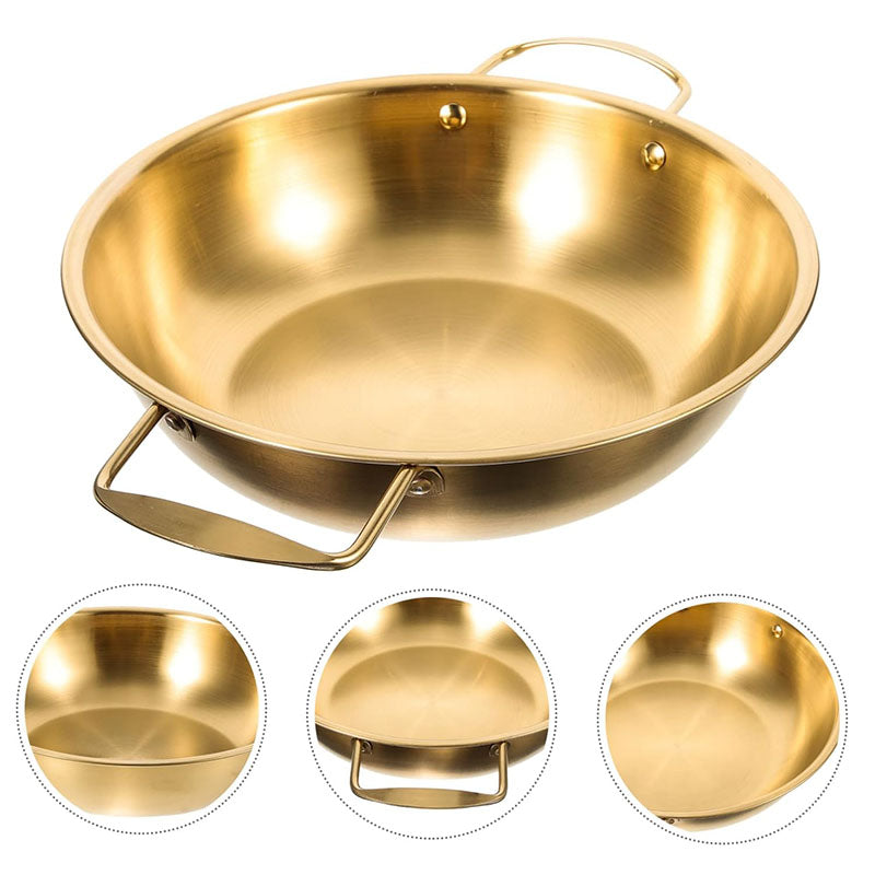 36 CM Stainless Steel Cooking Pan with 2 Side Handles Cooking Pot for Soup Noodles Seafood Dishwasher Safe Gold - Medaid