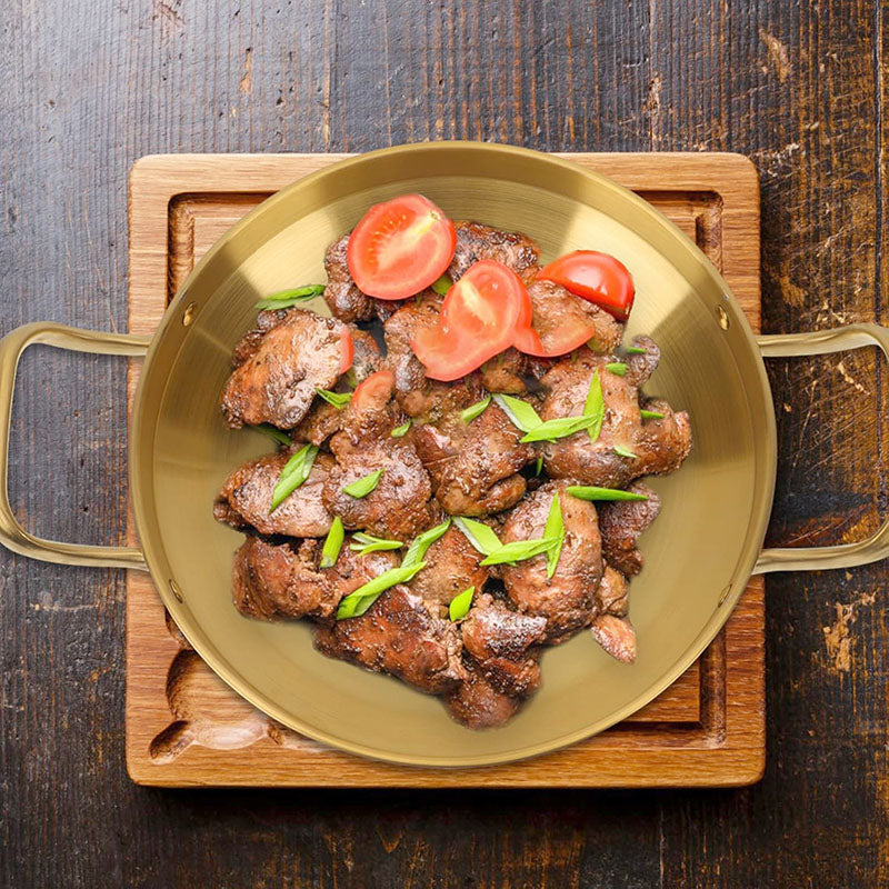 27 CM Stainless Steel Cooking Pan with 2 Side Handles Cooking Pot for Soup Noodles and Seafood Dishwasher Safe 1 Piece Gold - Medaid International