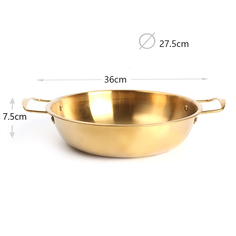 27 CM Stainless Steel Cooking Pan with 2 Side Handles Cooking Pot for Soup Noodles and Seafood Dishwasher Safe 1 Piece Gold - Medaid International