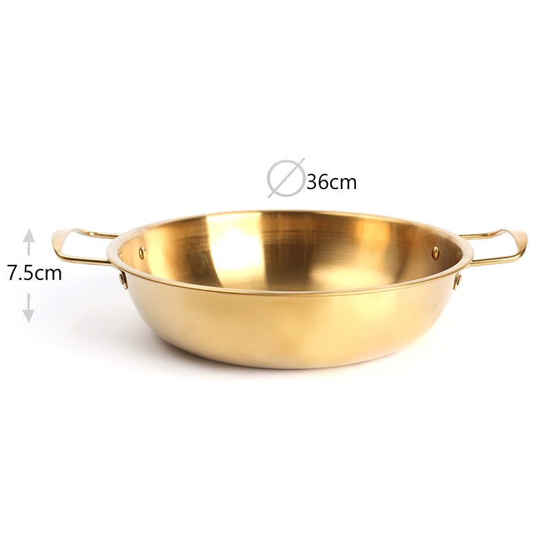 36 CM Stainless Steel Cooking Pan with 2 Side Handles Cooking Pot for Soup Noodles Seafood Dishwasher Safe Gold - Medaid