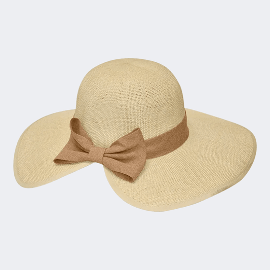Stamion Japanese Linen Ribbon And Bow Women Beach Hat Off White - Medaid International