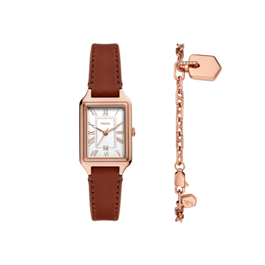 Fossil Raquel Three-Hand Date Medium Brown Leather Watch and Bracelet Set - Medaid International