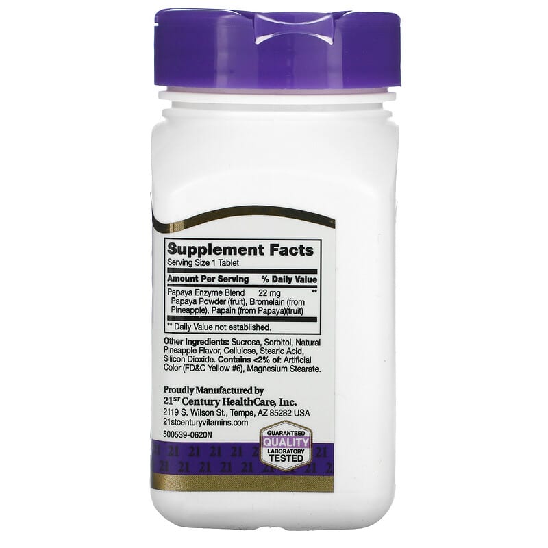 21st Century, Papaya Enzyme, Chewable, 100 Tablets - Medaid