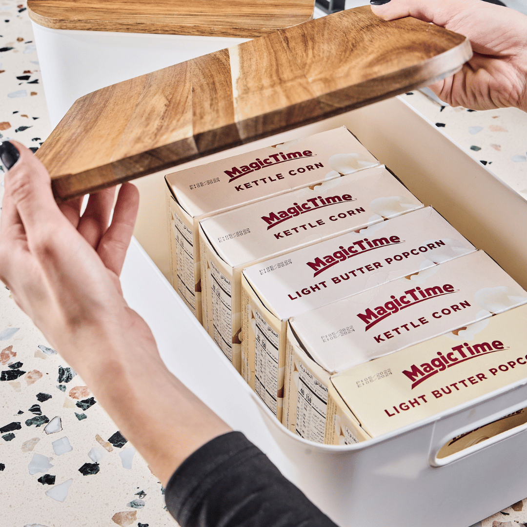 White Storage Tub W/ Acacia Lid - Medium