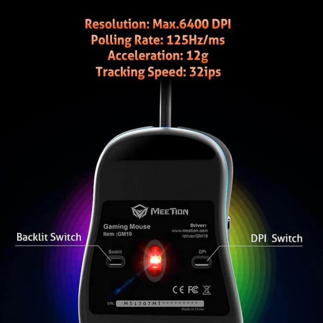 MeeTion GM19 Usb Wired Optical Gaming Mouse With Fcc Standards - Medaid International