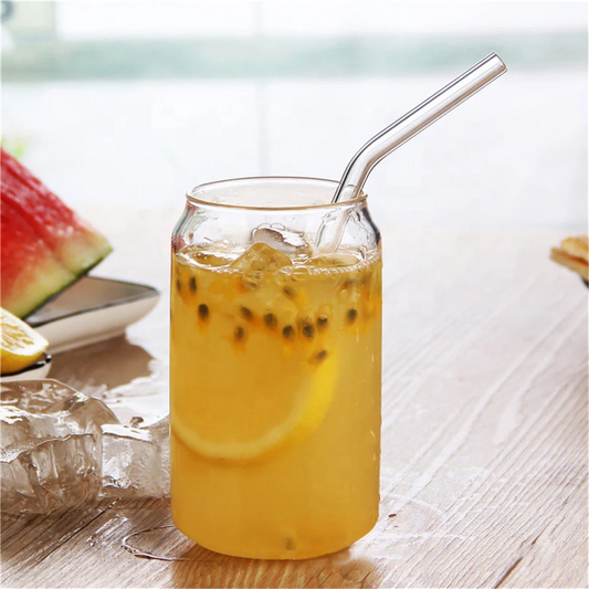 Can Glass Juice Water Cup With Bamboo Wood Lid And Plastic Straw 500 ml - Medaid International
