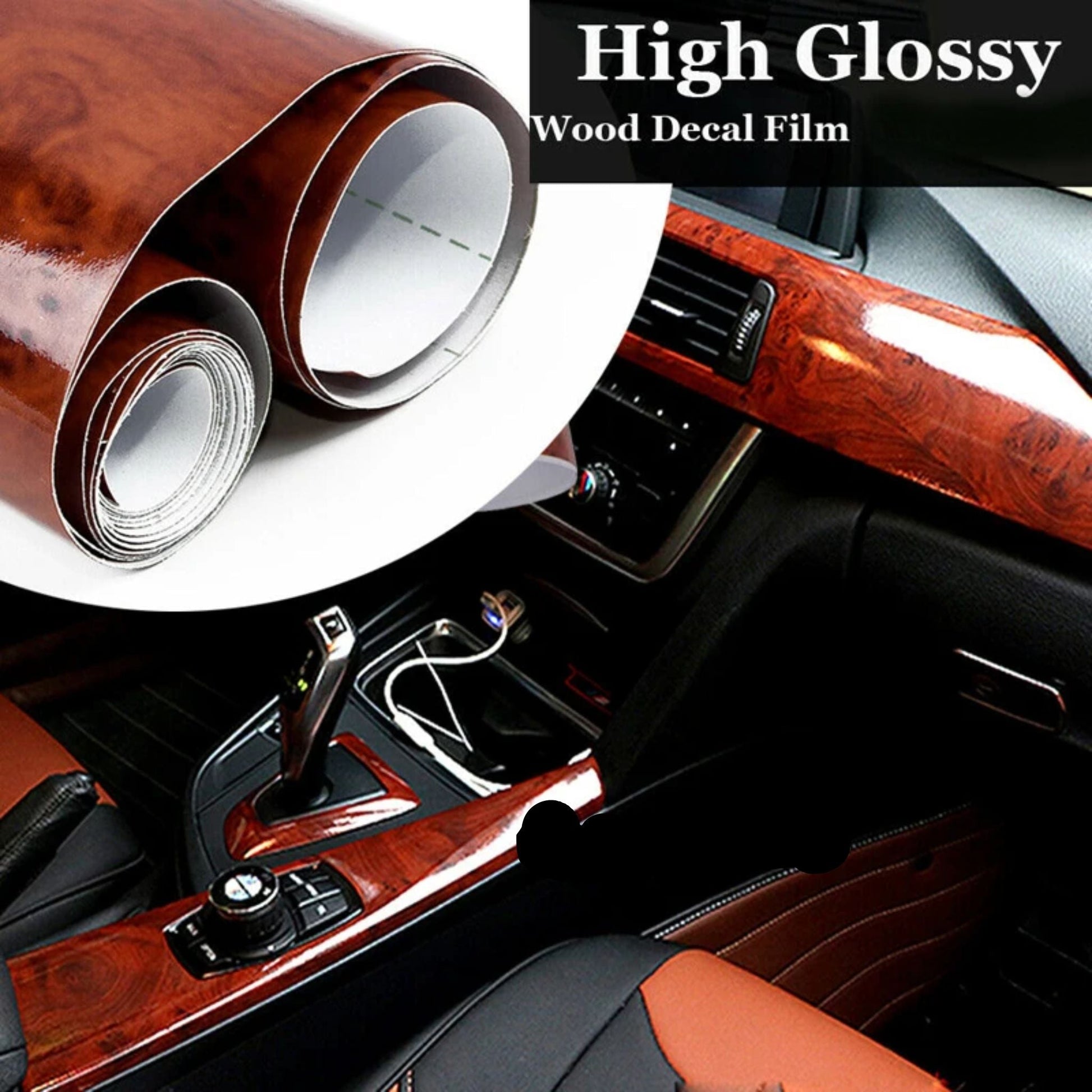High Gloss Car Sticker Waterproof Car Interior Adhesive Wood Grain Film - Medaid International