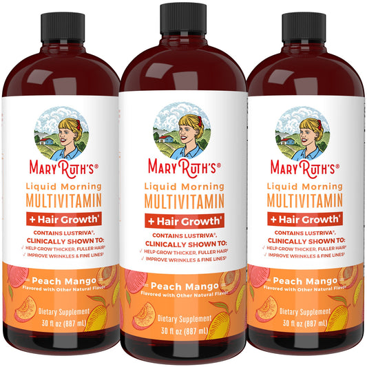 MaryRuth's Liquid Multivitamin + Lustriva® Hair Growth Vitamins Pack of 3 | Biotin 10000mcg | Vitamin D | Clinically Tested for Thicker Hair, Wrinkles, Fine Lines, Skin Care | Ages 18+ | 30 Fl Oz x 3 - Medaid International