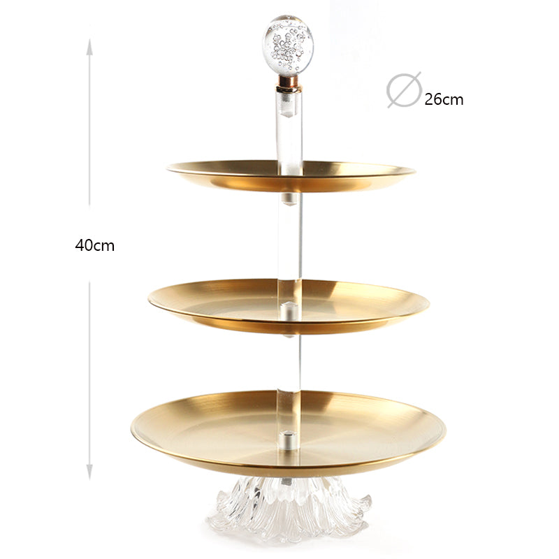 3 Tier Stainless Steel Round Cupcake Holder with Ball Handle Display Stand with Glass Base for Cake Candies Desserts Appetizers Gold - Medaid - Lebanon