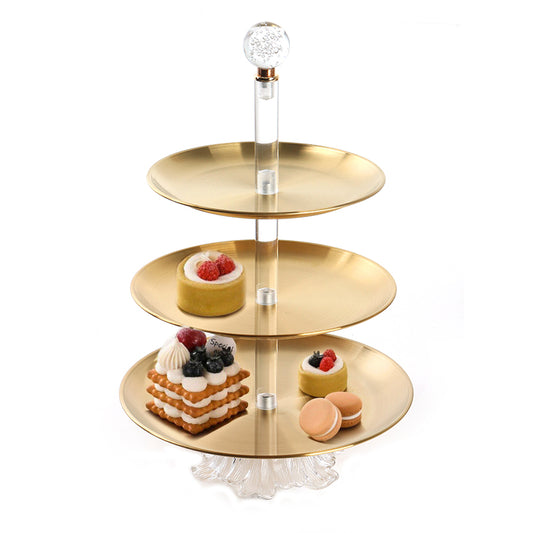 3 Tier Stainless Steel Round Cupcake Holder with Ball Handle Display Stand with Glass Base for Cake Candies Desserts Appetizers Gold - Medaid - Lebanon