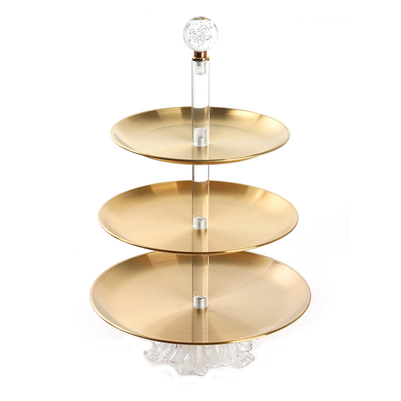 3 Tier Stainless Steel Round Cupcake Holder with Ball Handle Display Stand with Glass Base for Cake Candies Desserts Appetizers Gold - Medaid - Lebanon