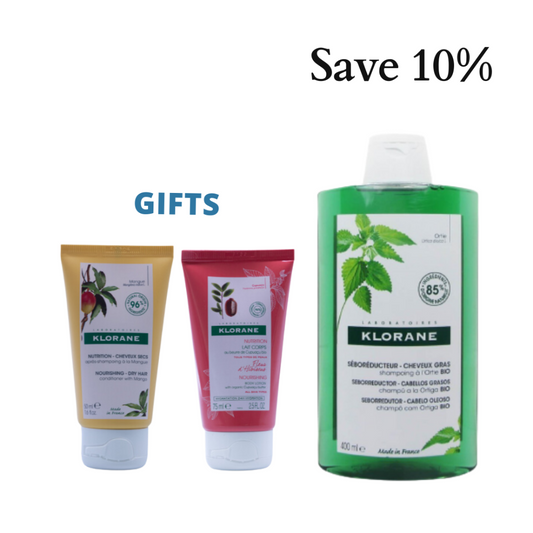 Klorane Shampoo With Nettle + Free Klorane Mango Conditioner 50 ml + Free Klorane Cupuaco Flower Body Lotion 75 ml - Medaid