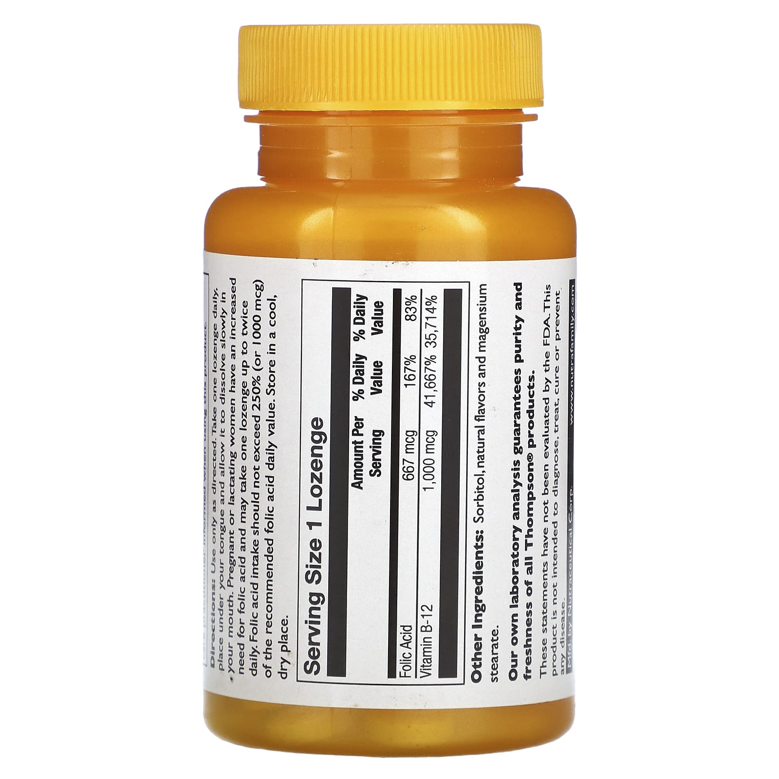 Thompson, B12 Lozenge, Natural Cherry, 1,000 mcg, 30 Lozenges - Medaid International