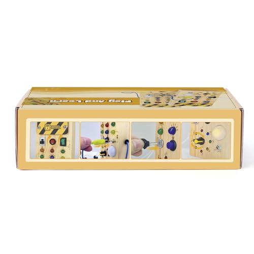 Montessori Wooden Busy Board with 8 LED Light switches, Sensory Toys Light Switch Travel Toys for 1+ Year Old Baby and Toddler - Medaid International