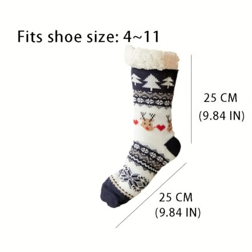 Women's Winter Cartoon Pattern Fleece Crew Socks - Soft Plush Fuzzy Sleep Socks with Non-Slip Grips | Warm, Comfortable & Fluffy for Home, Hospital & Indoor Use | Christmas Gift Idea - Medaid International
