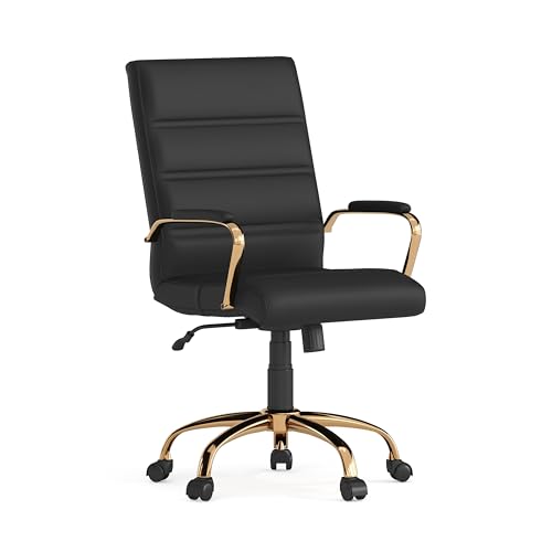 Flash Furniture Whitney Mid-Back Swivel LeatherSoft Desk Chair with Wheels, Padded Seat and Armrests, Adjustable Height Padded Office Chair, Black|B07FYMJMZX
