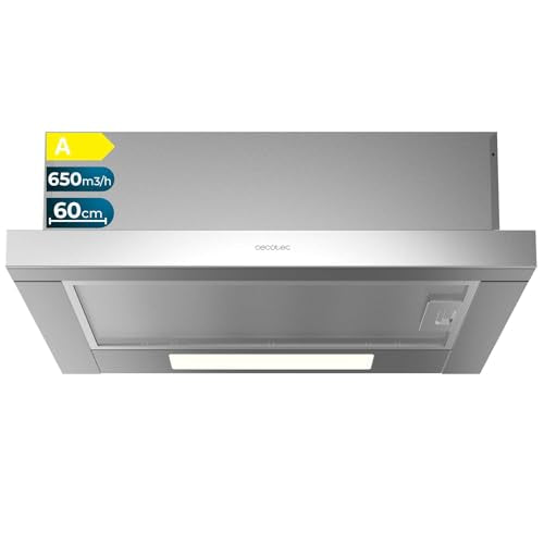 Cecotec - Telescopic Cooker Hood 60 cm, 165 W Motor, 650 m³/h Suction, Stainless Steel Finish