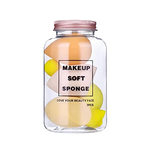 Beauty Makeup Sponge 7pcs Puff Teardrop Blender Foundation Sponge Set With jar Gift Flawless Bottle Design Drift bottle macaron makeup egg Multi-colored,Yellow - Medaid International
