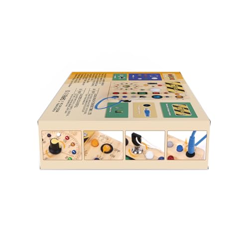 Iabedi Busy Board, Montessori Toy for 1-3 Years Old, Wooden Toddler Sensory Travel Toy, Ideal Gift for 1+ Year Old Boys (Busy Board Plus V2), Medium, Yellow - Medaid International