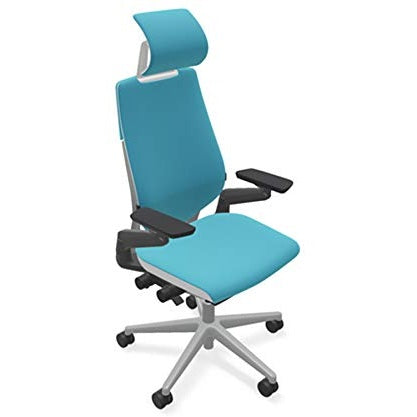 Steelcase Gesture Office Desk Task Chair with Headrest Cogent Connect Blue Jay Fabric Platinum Light Frame (Light/Light) - Medaid International