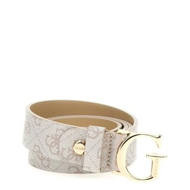 Guess - Women's Monogram Belt in White & Beige with Gold G Buckle
