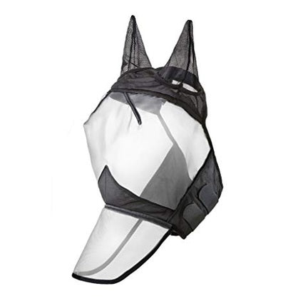 Harrison Howard - Piano Black XL Fly Mask with Full Face, Nose & Ear Fleece Pad, UV Protection, Midge-Proof Outer
