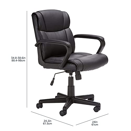 Amazon Basics Office Computer Task Desk Chair with Padded Armrests, Mid-Back, Adjustable, 360 Swivel, Rolling, 275 Pound Capacity, 24.2"D x 24"W x 34.8"H, Black Faux Leather - Medaid International