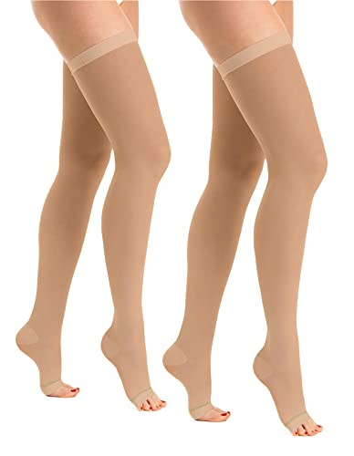 Relaxsan Antiembolism M0370A (2 Pairs - Skin, L) Open-toe anti-embolism hold up stockings - 18 mmHg, 100% Made in Italy - Medaid International