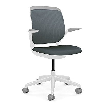 Steelcase Cobi Office Chair: Arms with Soft Arm Caps, White Frame, and Graphite Fabric with Standard Carpet Casters - Medaid International