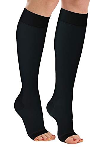 Relaxsan Antiembolism M0350A (1 Pair - Black, S) Open-toe anti-embolism knee high socks - 18 mmHg, 100% Made in Italy - Medaid International