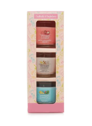 Yankee Candle Cocktails & Confections 3 Candle Gift Set with a White Strawberry Bellini, a Vanilla Creme Brulee, and a Bahama Breeze Mini Candles - Medaid International