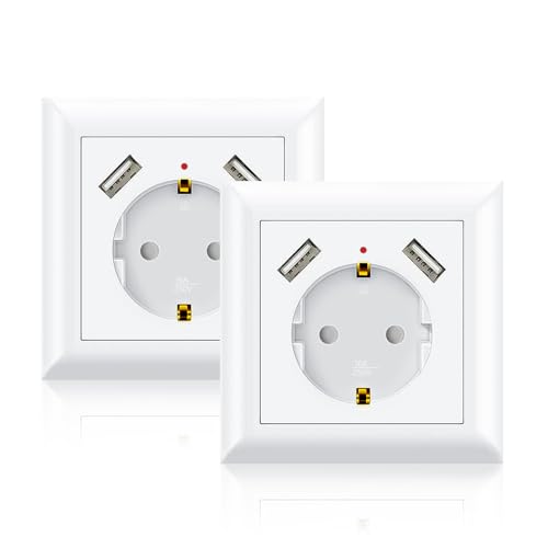 MKSENSE - Power Socket with 2 USB Ports, Fits Standard Recess Box, White