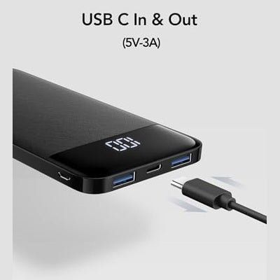 Charmast - Ultra Slim 10400mAh Power Bank, USB C In&Out, LED Display
