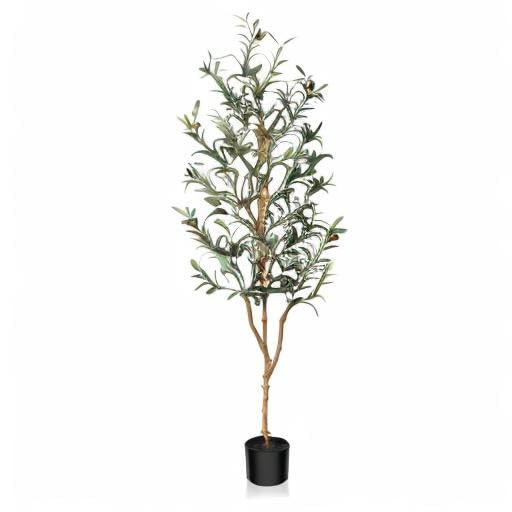 Kazeila Artificial Olive Tree 5FT Tall Faux Silk Plant for Home Office Decor Indoor Fake Potted Tree with Natural Wood Trunk and Lifelike Fruits - Medaid International