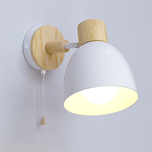 Dknhs - Vintage E27 Indoor Wall Light with Switch, Wood Lampshade, Retro Design