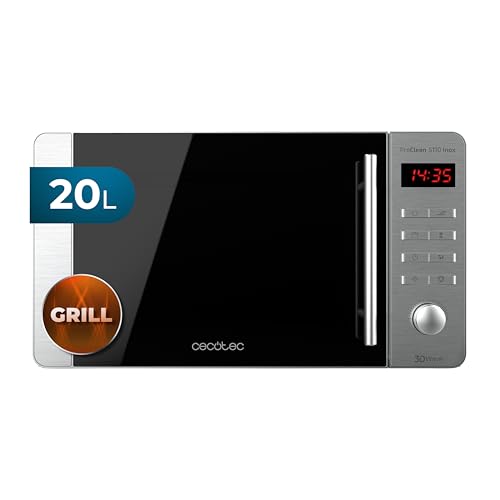 Cecotec - 20L Stainless Steel Microwave with Grill, 700W Power, Elegant Design