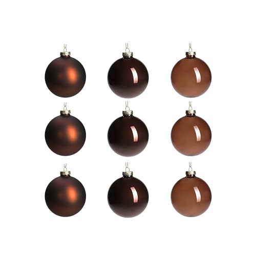 DN DECONATION Brown Glass Christmas Ball Ornaments, Set of 9, 3' Hanging Christmas Baubles for Xmas Tree Decoration, Wedding Party Gift - Medaid International