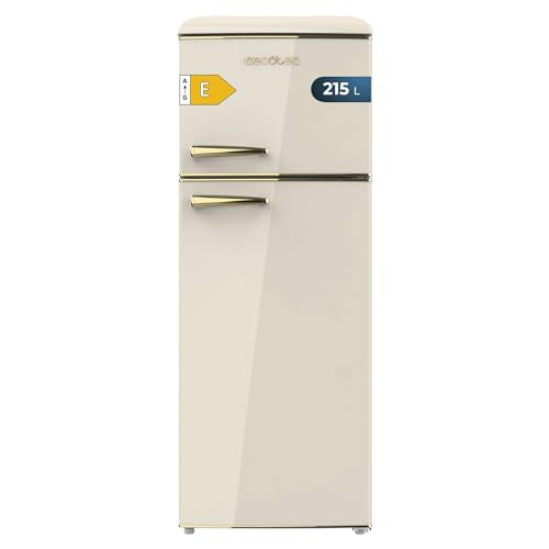 Cecotec - Retro 215L Beige Refrigerator with 2 Doors, Glass Trays, Temperature Control