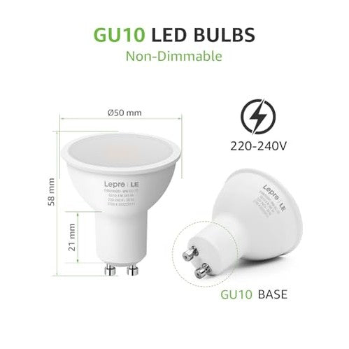 Lepro - GU10 LED Bulbs, Warm White 2700K, 4W, Pack of 10