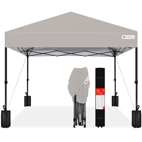 Best Choice Products 10x10ft 1-Person Setup Pop Up Canopy Tent Instant Portable Shelter w/ 1-Button Push, Case, 4 Weight Bags - Light Gray|B0C883F2TP