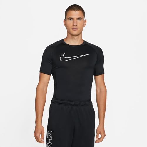 Nike Pro Dri-FIT Men's Tight Fit Short-Sleeve Top (as1, Alpha, l, Regular, Regular, Black/White) - Medaid International