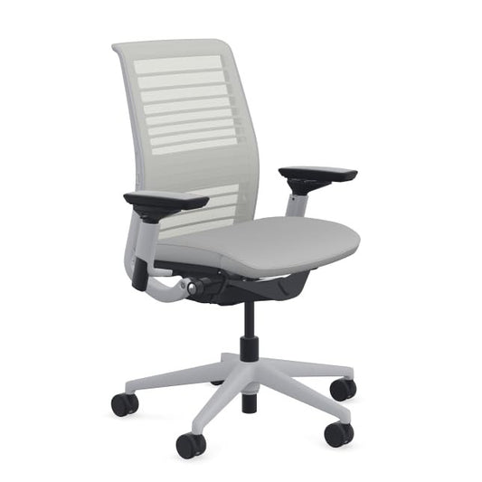 Steelcase Think Office Chair - Ergonomic Work Chair - Lumbar Support - 4D Arms - Platinum Solid Frame with 3D Knit Back - Nickel Fabric with Wheels for Hard Flooring - Medaid International