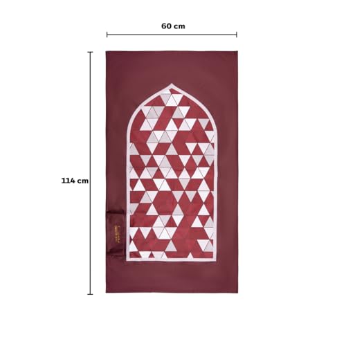 HILALFUL Salah On The Go Polyester Prayer Mat - Red Mosaic | Muslim Praying Rug for Kids & Children | Water Resistant | Anti-Slip | Islamic Gift for Eid, Ramadan | for Travel | Lightweight - Medaid International