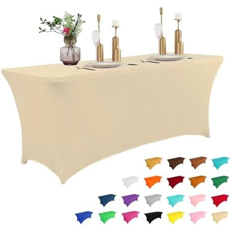 2 Pack 6FT Table Cloth for Rectangular Fitted Events Stretch Black Table Covers Washable Table Cover Spandex Tablecloth Table Protector for Party, Wedding, Cocktail, Banquet, Festival - Medaid - Lebanon