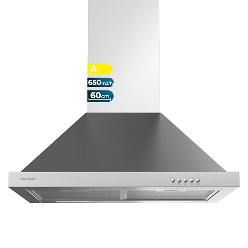 Cecotec - 60 cm Stainless Steel Pyramid Cooker Hood, 165 W Motor, 650 m³/h Suction