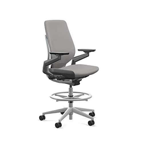 Steelcase Gesture 442 Stool Chair - Dove Grey Elmosoft Leather, Wrapped Back, Dark on Dark Frame - Medaid International