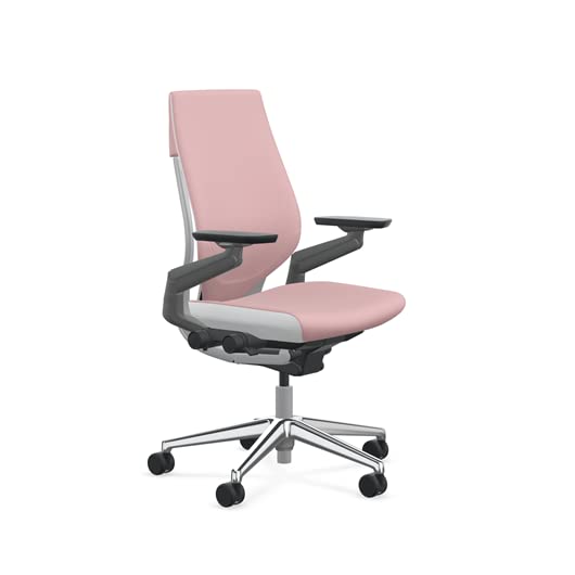 Steelcase Gesture Office Chair - Era Pink Lemonade Fabric, Medium Seat Height, Wrapped Back, Light on Light Frame with Polished Aluminum Base, Lumbar Support, and Hard Floor Casters - Medaid International