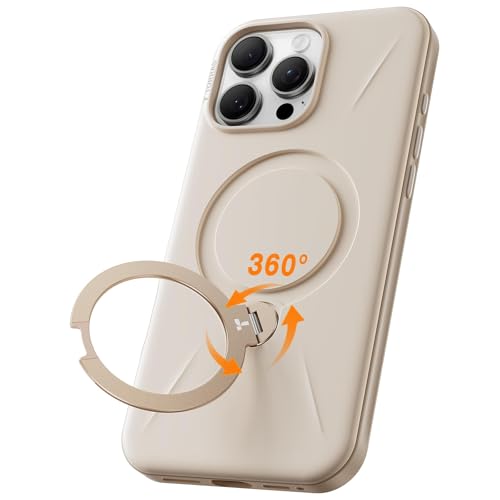 TORRAS 360° Spin Stand for iPhone 16 Pro Case, Fit for Magsafe, Hard PC Mil-STD Protective Scratch-Resistant Case for iPhone 16 Pro Phone Case, Ostand Spin, Dune Beige, 6.3 inch - Medaid International